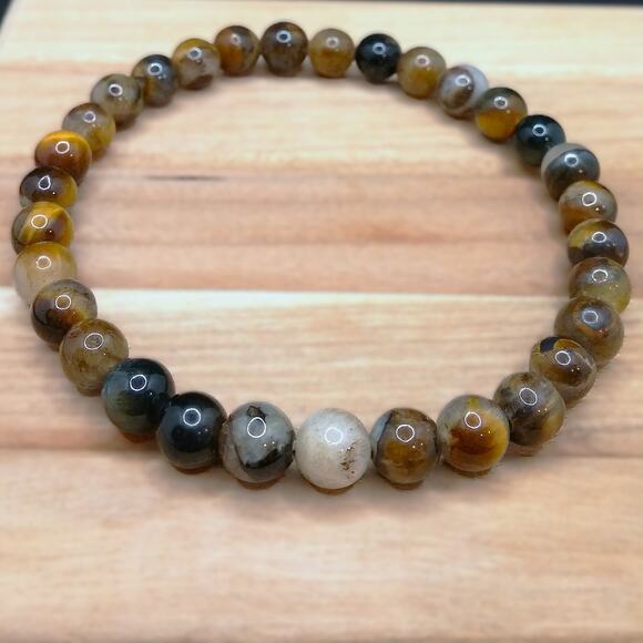 Brown Gemstone Bracelet Stretchy Artisan Earthy Agate Colors Beaded Bohemian New - Picture 2 of 9